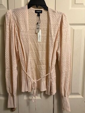 Express Light Blush Open Cardigan with Tie Waist